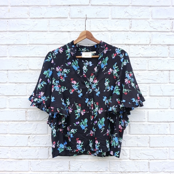Anthropologie Maeve Aveiro Flutter Sleeve Floral Blouse - Picture 2 of 9